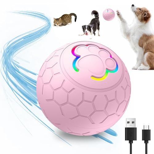 TBLMPNE Hundespielzeug Interaktives Hundeball, Intelligenter Automatischer Rollball für Haustiere, Interaktiver Spielball für Hunde, Hundeball Elektrisch Katzenspielzeug Rollender Ball (Rosa)