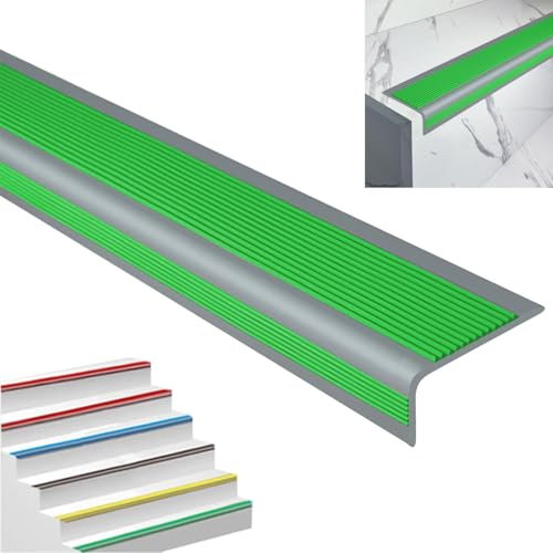 Treppenkantenprofil Selbstklebend, Antirutsch Treppenkantenschutz Aus Kunststoff PVC, PVC Treppenkantenprofil Antirutsch, Treppenkantenverkleidung, Bodenprofil Ungelocht Zum Kleben(Grayish green,2.3m/