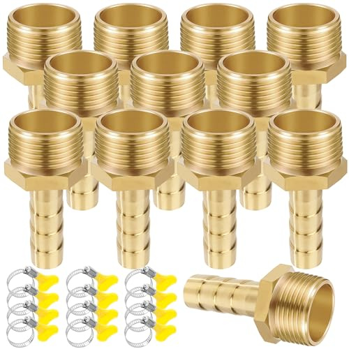 12PCS Raccord Cannelé Laiton Tube Barbelé Droit, 8mm x G1/2 Mâle Filetage Tuyau Coupleur Connecteur Adaptateur avec Acier Inoxydable Tube Pince