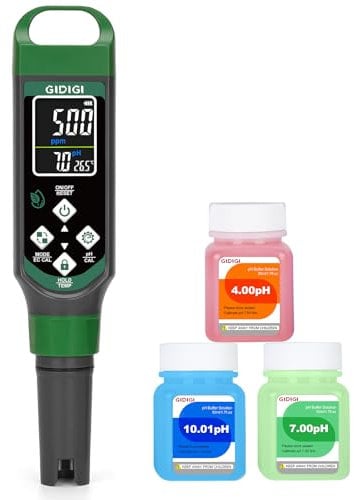 Digital pH Meter, Water PPM Tester,Color Screen 4 in 1 pH Tester, pH EC TDS Temp Water Quality Test Pen, Suitable for Hydroponics,NFC DWC,Swimming Pool,Hot Tub, Drinking Water, Brewing&Fermentation