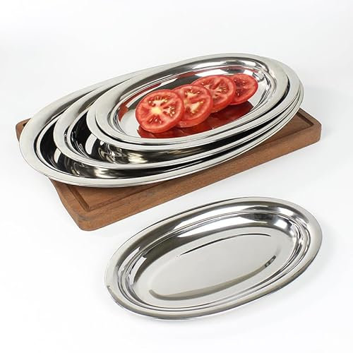 Bafnsiji 35cm, 4 Pack de Acero Inoxidable Plato Oval, Bandeja de Servir de Acero Inoxidable, Bandeja del Organizador del Partido, Bandeja de Servicio Multiusos