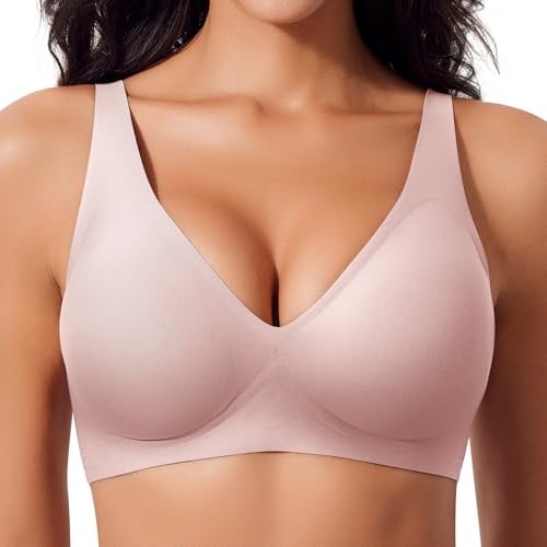 Ganado Damen BH Tiefem V-Ausschnitt Nahtloser BH Ohne Bügel Push Up BHS Bralette Soft Bequem BHS Bügellos Bustier