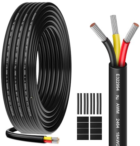 Cavo Elettrico 18 AWG 3 x 0,82 mm² UL2464-5 Metri, 3 Conduttori in Rame Stagnato, 300V, Ideale per Illuminazione LED Auto, Casa e Applicazioni Esterne