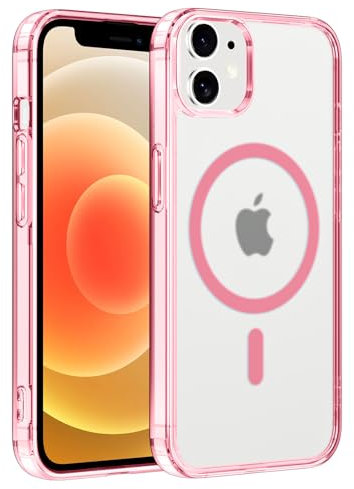 Coiwxmoi Cover Magnetica per Apple iPhone 12/iPhone 12 pro 6.1,Compatibile con Magsafe,Sottile Traslucido Satinato Morbido Silicone TPU + Hard PC Custodia Antiurto Anti-Graffio Protettiva Cover,Rose
