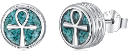 Midir&Etain Kreuz/Ankh/Frieden/Wikinger Ohrstecker für Herren Damen 925 Sterling Silber Schwarz Ohrringe mit Türkis Schmuck Geburtstags Vatertag Geschenk für Vater Jungen