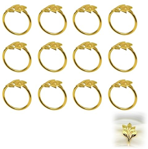 Serviettenringe Gold, 12 Stück Elegante Metall Serviettenring, Serviettenschnallen Blätter, Perfekt für Hochzeiten, Weihnachten, Jubiläen und Festliche Tischdekorationen, Langlebig und Wiederverwendb