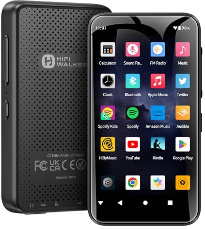 HIFI WALKER G7mini2 80GB MP3 Player mit Bluetooth ＆ WiFi, 4″ Touchscreen Musikplayer für Spotify & YouTube Music, 1080P Video MP4 Player mit 17 Stunden Musikwiedergabe, Schwarz