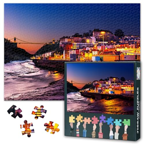 Clifton Suspension Bridge Jigsaw Puzzle for Adults - Bristol City Skyline | 1000-piece jigsaw for adults; reference poster and lettered backs help sorting during quiet puzzle time