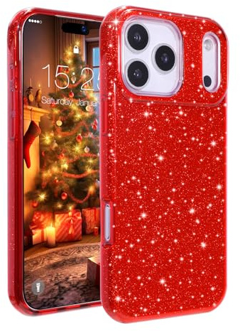 MATEPROX Compatible with iPhone 17 Pro Max Case, Glitter Bling 3-Layer Shockproof Anti-Scratch Cover for Girl Women, Trendy Protective Case for iPhone 17 Pro Max 6.9'' 2025-Red