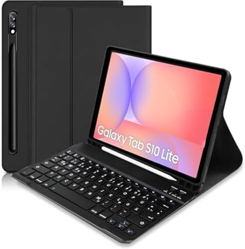 KTOITION Hülle mit Tastatur für Samsung Galaxy Tab S10 Lite/S10 FE/S9 FE/S9, Magnetisch Abnehmbare Bluetooth Tastatur Hülle mit Stifthalter, Mehrere Betrachtungswinkel, QWERTZ-Layout, Schwarz