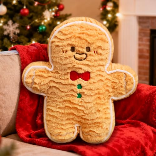 Bukbas Lebkuchenmann Kissen Weihnachten, Süße Weihnachtskissen Lebkuchen Plüschkissen, Weihnachts Deko Kissen Geschenk für Kinder Erwachsene, Innenbereich Weihnachtsdeko(30CM)