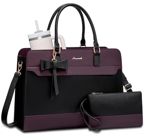 LOVEVOOK Laptop Handbags for Women, 15.6 Inch Ladies Work Bags Large Tote Bags with Compartments, PU Leather Womens Handbag Shoulder Bag for Office School Teacher Shopping Business