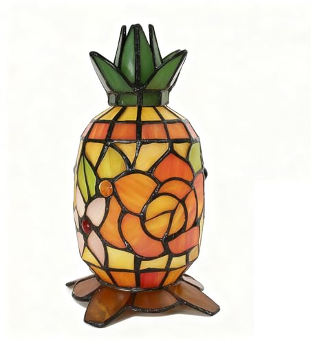 GDLight Tiffany-Tischlampe Stil Buntglas Nachtlichter Cartoon Ananas Schreibtischlampen für Zuhause Schlafzimmer Wohnzimmer Büro Café Bar, E14,Beige
