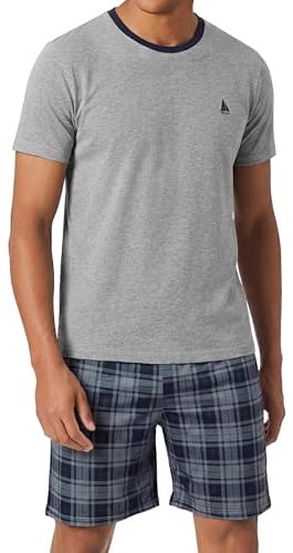 Bresdk Pyjama Homme Coton Ensemble de Nuit Court à Carreaux Short et T-Shirt à Manches Courtes Confort Respirant pour Dormir et Maison S-3XL