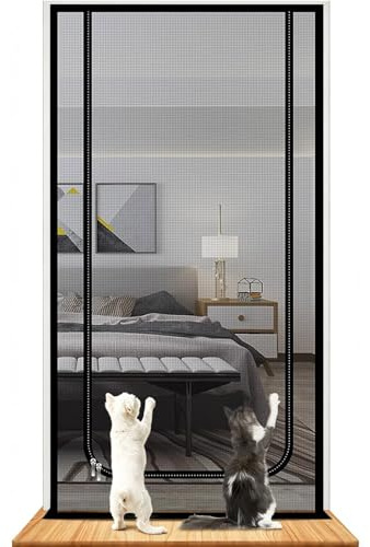 Cat Screen Door with Bilateral Zippers, 80x200cm Pet Fly Screen | for Isolating Pets, Anti-Mosquito Screen Door Preventing Cats and Dogs from Going Out (Black)