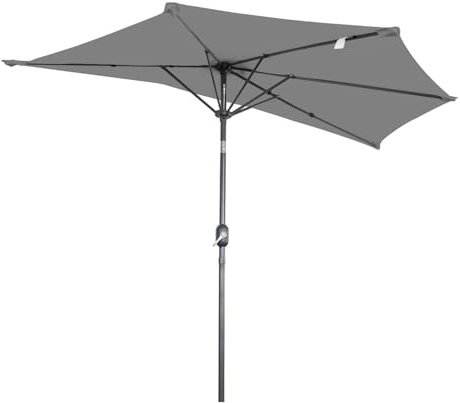 Angel Living 2.7M Halber Sonnenschirm mit Kurbel und Neigbar, UV-Schutz Marktschirm für Terrasse,Poolbereich,Balkon & Garten (Grey)