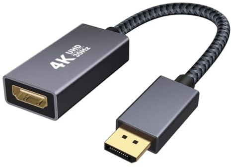 4K DisplayPort auf HDMI Adapter, [Vergoldete, Geflochten, Aluminiumhülse] Unidirektionaler DP Stecker auf HDMI Buchse Konverter Kampatibel für Desktop/Laptop/Grafikkarte, Lenovo, HP, Dell, und Mehr