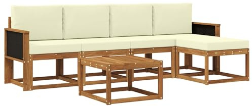 vidaXL Outdoor-Sofagarnitur mit Kissen 6 pcs Natur und Creme Polyester, Garten-Couch, modernes Sofa-Set für draußen, langlebige Möbel, Coole Terrasse, stilvolles Loungen im Freien