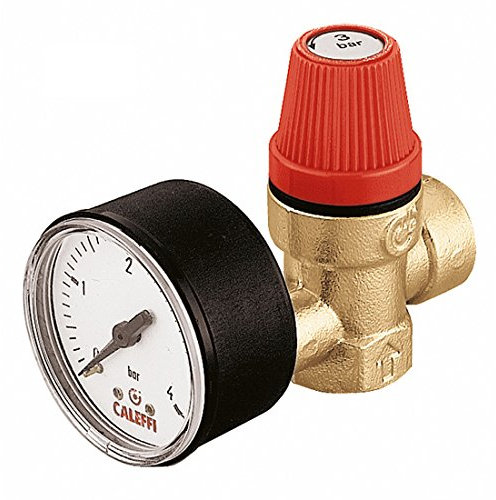 Caleffi 313480 Valvola di Sicurezza Ordinaria 1/2'' F x 1/2'' F, 8 Bar con Manometro