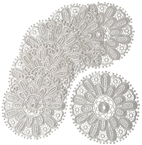 Pack of 6 Floral Lace Round Doilies 100% Polyester Traditional Table Linen Doyley Mat 20.5cm (White)