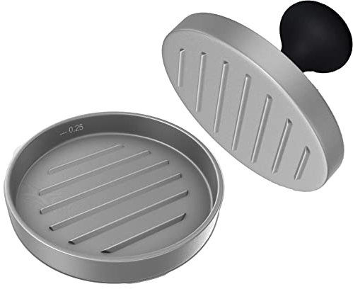 Cave Tools Burgerpresse – perfekt geformter Hamburger-Maker – inklusive 200 antihaftbeschichteten Patty-Papieren für die Herstellung von gefüllten Taschenburgern mit 0,6 kg oder 1/3 Pfund –