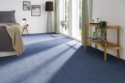 andiamo Teppichboden Izmir für Wohnzimmer und Kinderzimmer - Teppichboden Meterware zum Verlegen - Teppichbelag mit hoher Trittschalldämmung - weicher Teppichboden 400 x 450 cm Dunkelblau