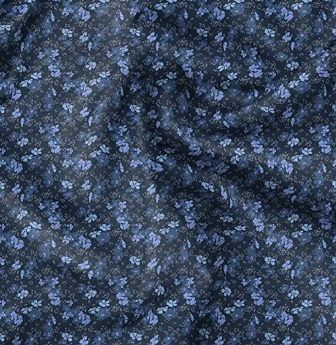 Soimoi Blau Viskose Chiffon Stoff Blumen- Block Stoff Meterware 42 Zoll breit