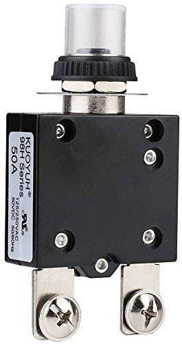 CLDIY,Interruttore di protezione termico, 50 A 125/250 V AC 32 V DC, interruttore di protezione da sovraccarico termico con morsetti di collegamento rapido e copertura dei tasti impermeabile, 1 pezzo