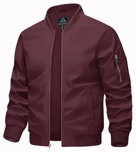KEFITEVD Hommes Casual Printemps Été Veste Baseball Bomber Pilot Zipper Vestes Cargo Thin Army Manteaux Coupe Vent,Vin Rouge,2XL/étiquette taille 3XL