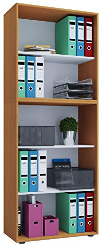 VCM Büroregal Buche 70x37x184 cm 5 Fächer Standregal Bücherregal Aktenregal | Offener Stauraum für Ordner, Akten und Bücher - Arbeitszimmer oder Studierzimmer - Berufstätige und Studierende -