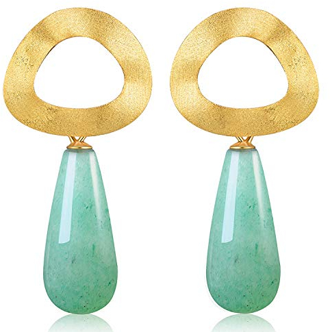 ✦ Geschenke für Frauen ✦Springlight Statement Ohrringe Silber 925 Orientalische Ohrringe Ungleichmäßig Geometrische Figur Ohrringe Natürlicher Edelstein Schmuck Damen.(Gold-Jade)