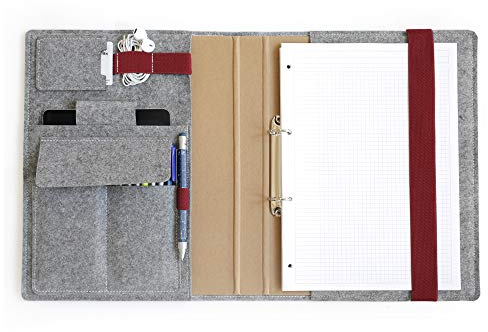 HillSee A4 Schreibmappe mit Ringbuch Aktenmappe multifuctionale Konferenzmappe, Stanzclips - Sonnenorange