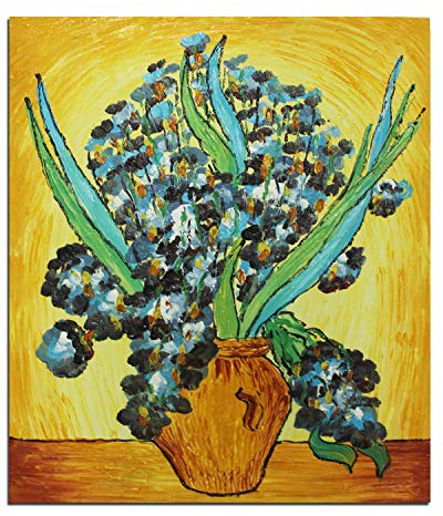 Fokenzary Peinture à l'huile peinte à la main sur toile Vincent Van Gogh Reproduction d'iris classique Décoration murale encadrée prête à accrocher