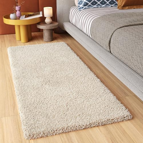 TAPISO Essence Teppich Läufer Flur Brücke Shaggy Hochflor Langflor Creme Einfarbig Weich Modern Design Korridor Schlafzimmer ÖKOTEX 80 x 500 cm