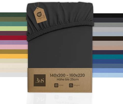 Bettwaesche-mit-Stil Jersey Spannbettlaken (anthrazit, 140x200 cm - 160x220 cm, Matratzenhöhe bis 25cm) viele Farben & Größen