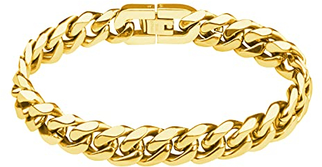 flintronic Armkette Herren Edelstahl, Herren Armband Panzerkette für Männer/Jungen, Schwer Glieder Link Armband, Armreif Hip Hop Rapper Modeschmuck 10mm Breit/21CM Lang
