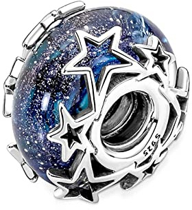 XIAOLW Milky Way und Sternenhimmel Silber Charm Perlen Anhänger Armbänder Schmuck für Frauen Emaille-Verarbeitung 925 Sterling Silber Charms (blaue Galaxie)