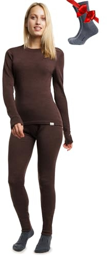 Merino.tech 100% Merino Unterwäsche Damen Set Shirt & Hose + Wandersocken | Leicht/Midweight/Schwer Funktionsunterwäsche, Skiunterwäsche, Thermounterwäsche Set für Wandern, Ski, Outdoor, atmungsaktiv