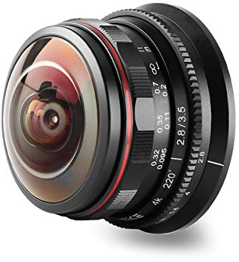 Meike Fischaugenobjektiv 3.5mm f2.8, 220 Grad, manueller Fokus, kompatibel mit Olympus Panasonic Lumix M4/3 MFT Mount Kameras GH4 GH5 GH6 OM-1