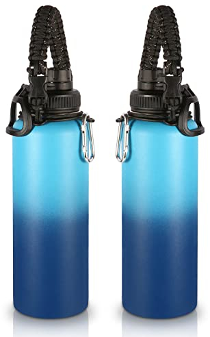 Volhoply 1200ml Isolato Borraccia Termica 2 Confezioni,Bottiglia in Acciaio Inox con Cinturino in Paracord, Bottle a Doppia Parete,Bottiglie Sportive per Bambini,Scuola,Lavoro(Gradiente,2 set)