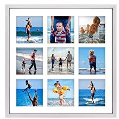 aFFa frames Tisar Bilderrahmen 40x40 cm, holzrahmen photo frame Bilderrahmen Holz, Fotogalerie mit Passepartout, für 9 Fotos 10x10 cm Silber