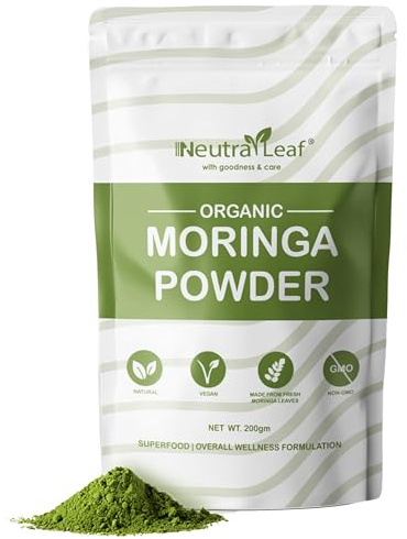 Neutra Leaf Poudre de moringa bio 200 g | Stimule l'immunité | Améliore la digestion et aide à la gestion du poids | Multivitamines naturelles | Antioxydant | Bon pour les cheveux et la peau | Riche