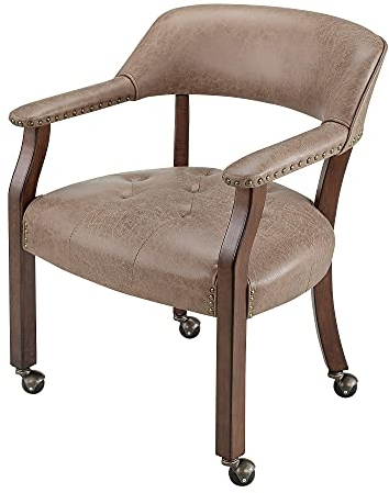 PADMA HOUSE Luxuriöser Konferenzstuhl, Boss Captain's Stühle, Game Poker Tischstühle, Rolling Esszimmerstühle mit Rädern, Große Esszimmerstühle mit Rollen und Armen (1, Khaki Fabric)