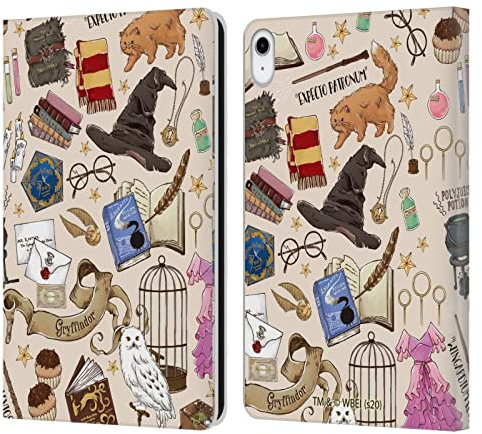 Head Case Designs Officially Licensed Harry Potter Hogwarts Pattern Deathly Hallows XXXVII Leather Wallet Case Compatible With Apple iPad 10.9 2022/2025