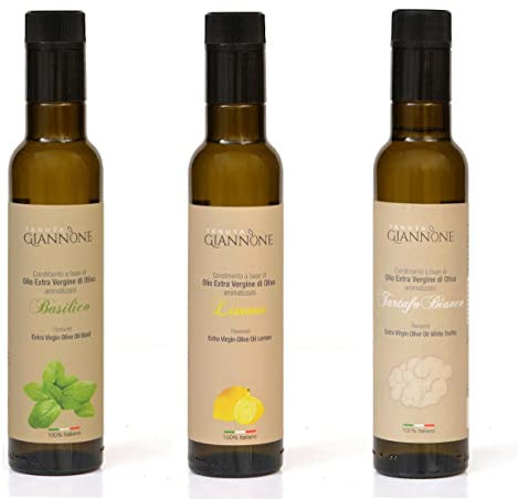 Tenuta Giannone - Olio Extravergine di Oliva Aromatizzato - Basilico, Limone, Tartufo Bianco - 3 Bottiglie da 250 ml