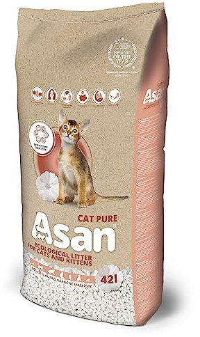 Asan Cat Pure 42 l – Umweltfreundliche Katzenstreu für Kurzhaarkatzen & Frettchen, staubfrei, ohne Duftstoffe, mit Lapur-Geruchsschutz, 450% Feuchtigkeitsaufnahme