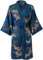 Ledamon Peignoir kimono court pour femme – Peignoir floral à poche pour femme, noir foncé, Taille unique