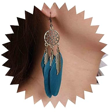 Aneneiceera Boho Tribal Feder Ohrringe Vintage Blau Feder Quaste Ohrringe Indischen Ethnischen Ohrringe Traumfänger Ohrringe Schmuck Für Frauen Und Mädchen (blau)