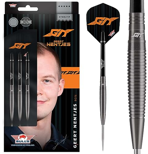 BULL'S Geert Nentjes Schwarz Steel Darts | 90% 23g Steeltip Darts | Professionelle Dartpfeile für jeden Spieler
