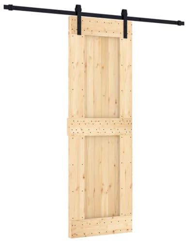 vidaXL Porta Scorrevole con Set Hardware 70x210 cm Legno Massello Pino, porta per granaio, porta, porta per fienile in legno, porta per fienile